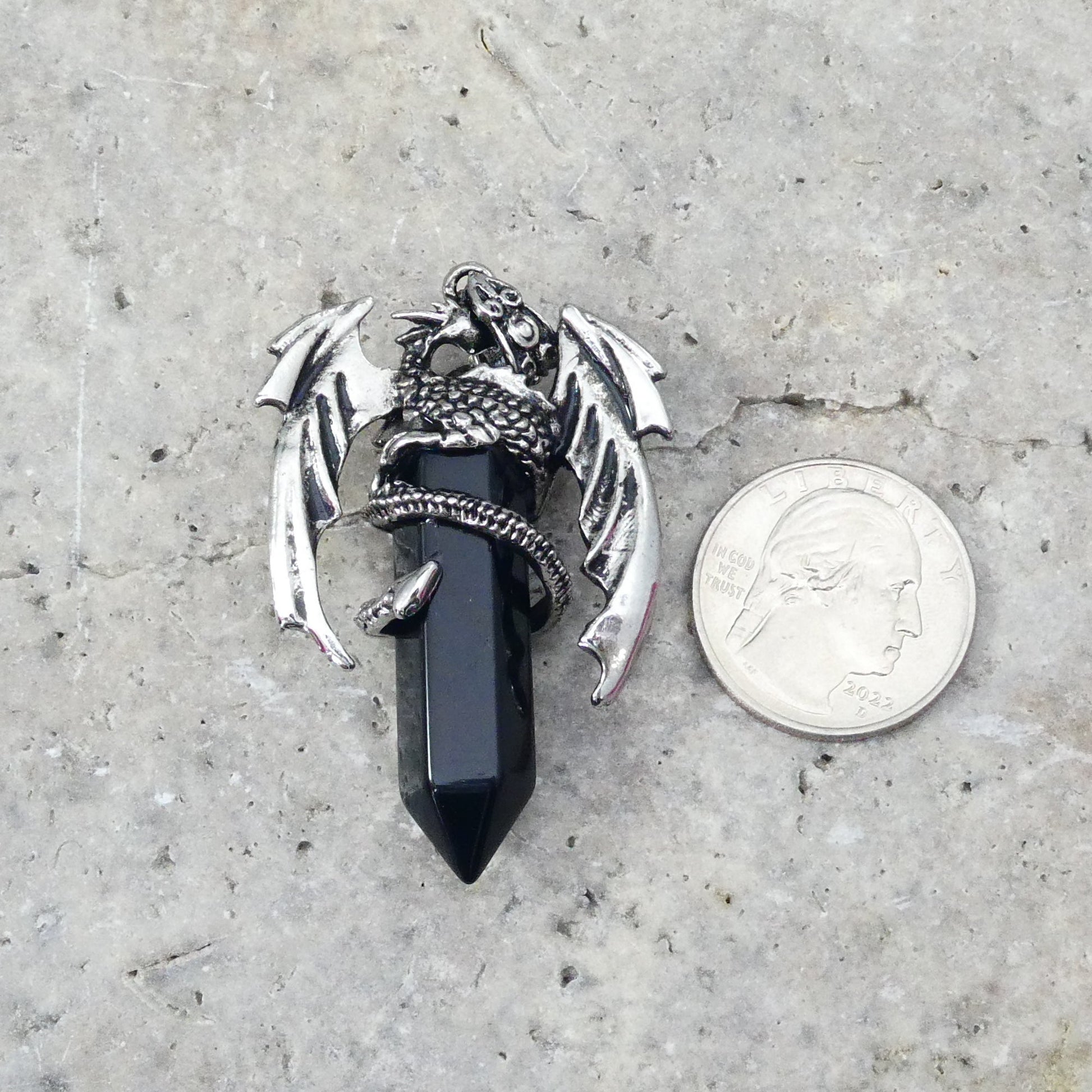 Black Onyx Flying Dragon Point Pendant 34x50mm-2