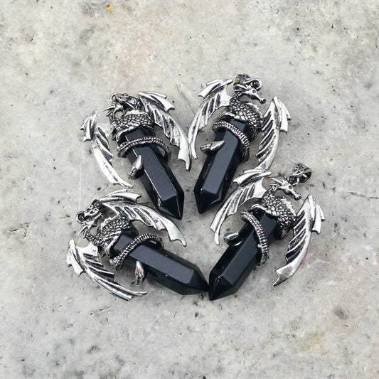 Black Onyx Flying Dragon Point Pendant 34x50mm-1