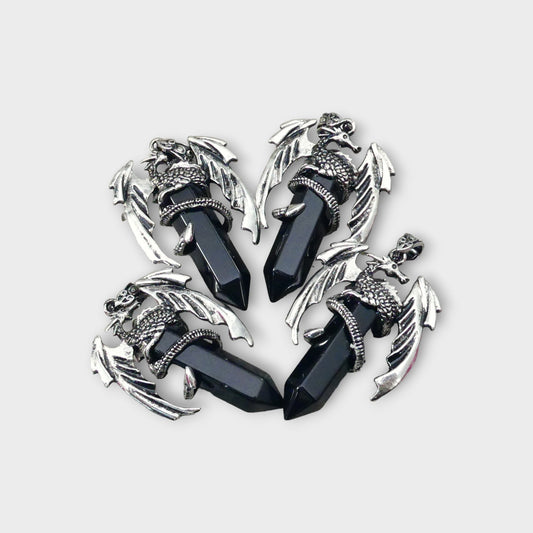 Black Onyx Flying Dragon Point Pendant 34x50mm-0