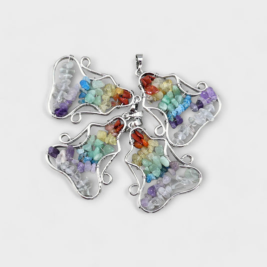 7 Chakra / Seven stones, Buddha Yoga Meditation Silver Plated Wire Wrapped Natural Crystal Gemstone Pendant (1pc)-0